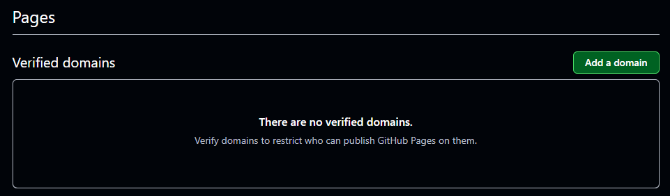 GitHub 個人 Pages 設定的新增網域按鈕