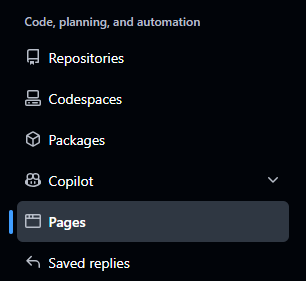 GitHub 個人設定左側的 Pages 選單